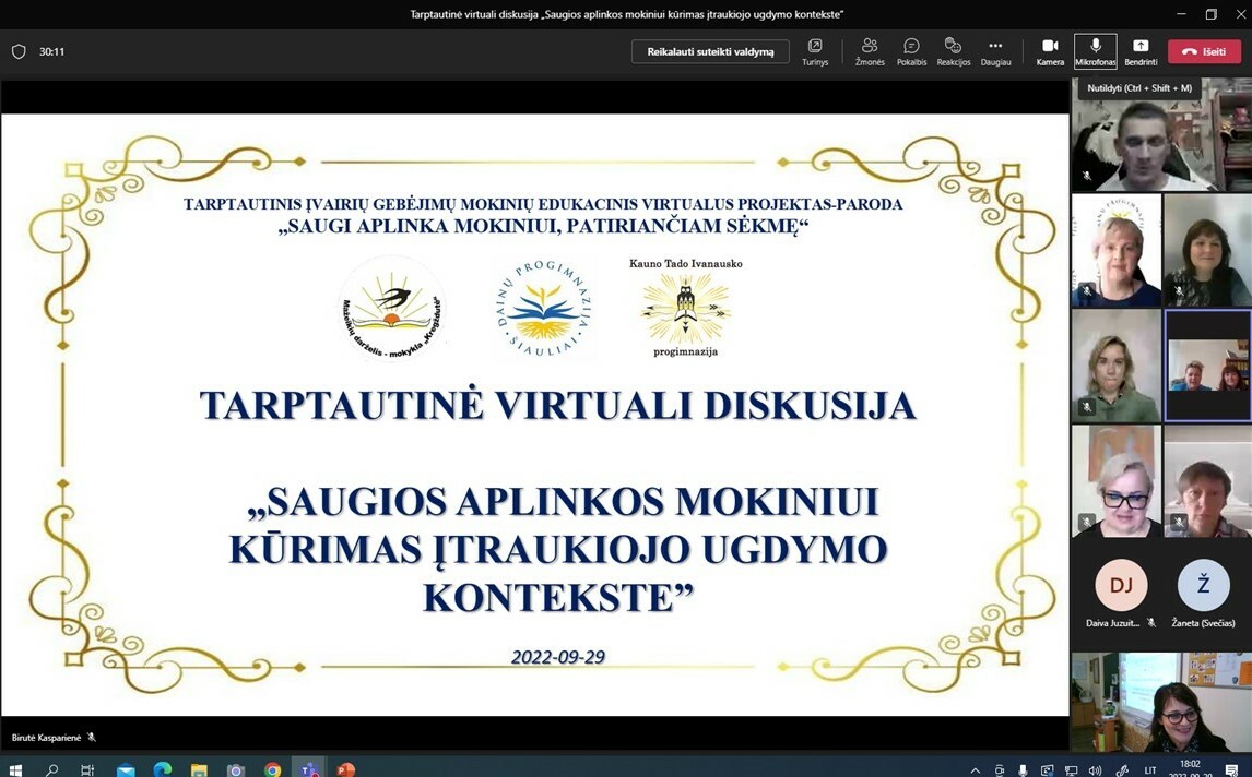 Tarptautinė virtuali diskusija „Saugios aplinkos mokiniui kūrimas įtraukiojo ugdymo kontekste”