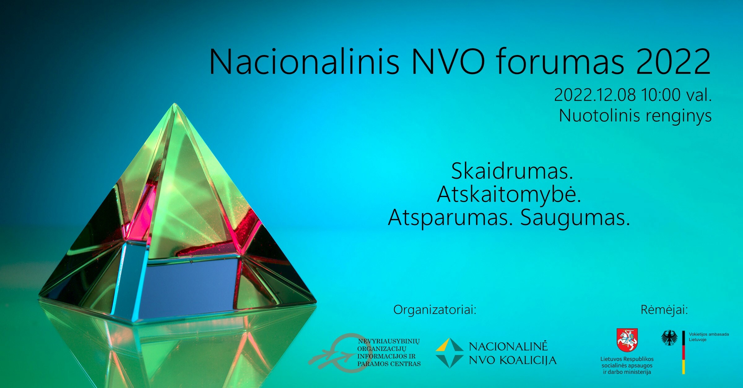 Kvietimas į Nacionalinį NVO forumą 2022. Skaidrumas. Atskaitomybė. Atsparumas. Saugumas.