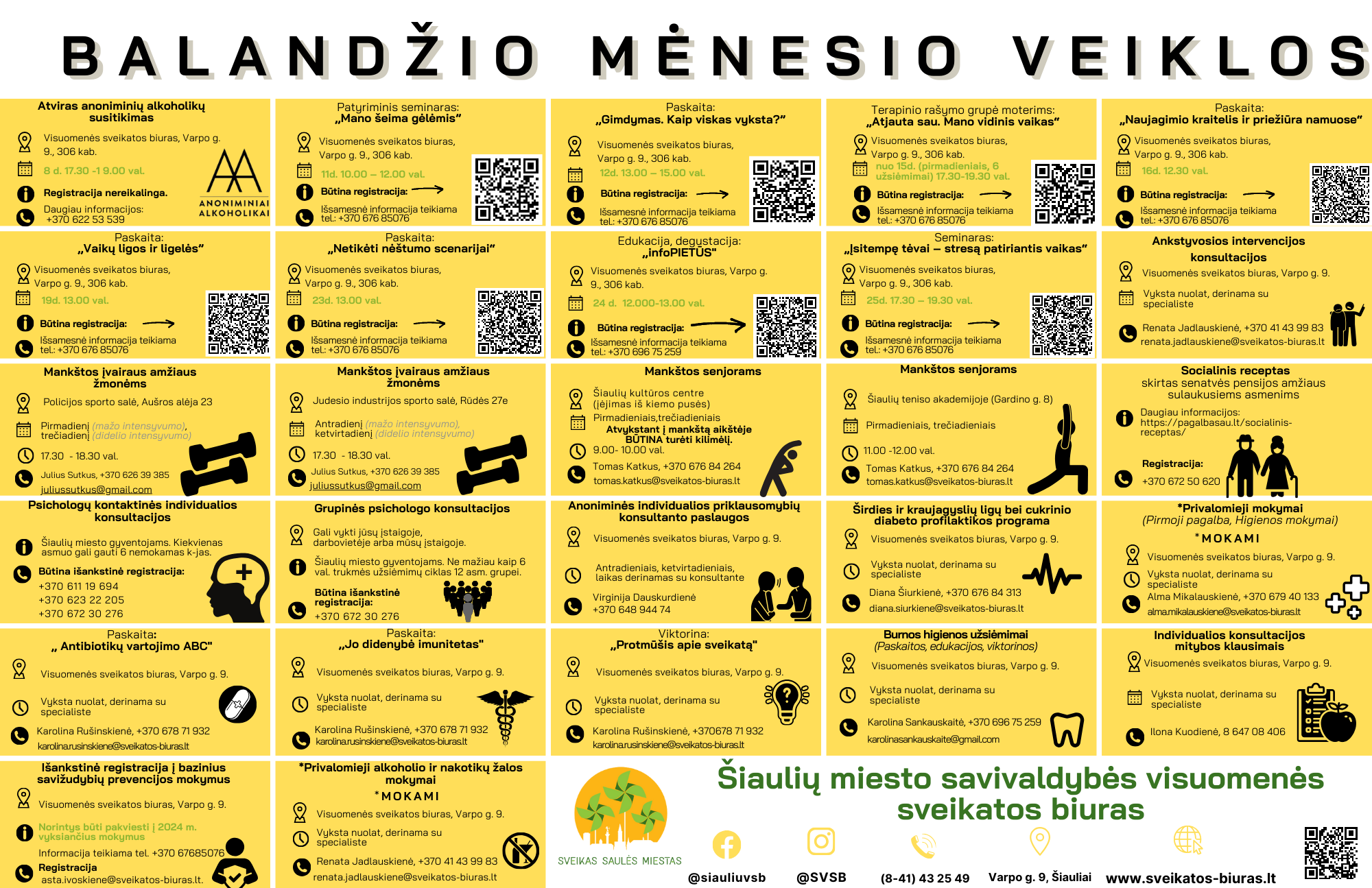 Šiaulių miesto savivaldybės visuomenės sveikatos biuro balandžio mėnesio veiklų kalendorius