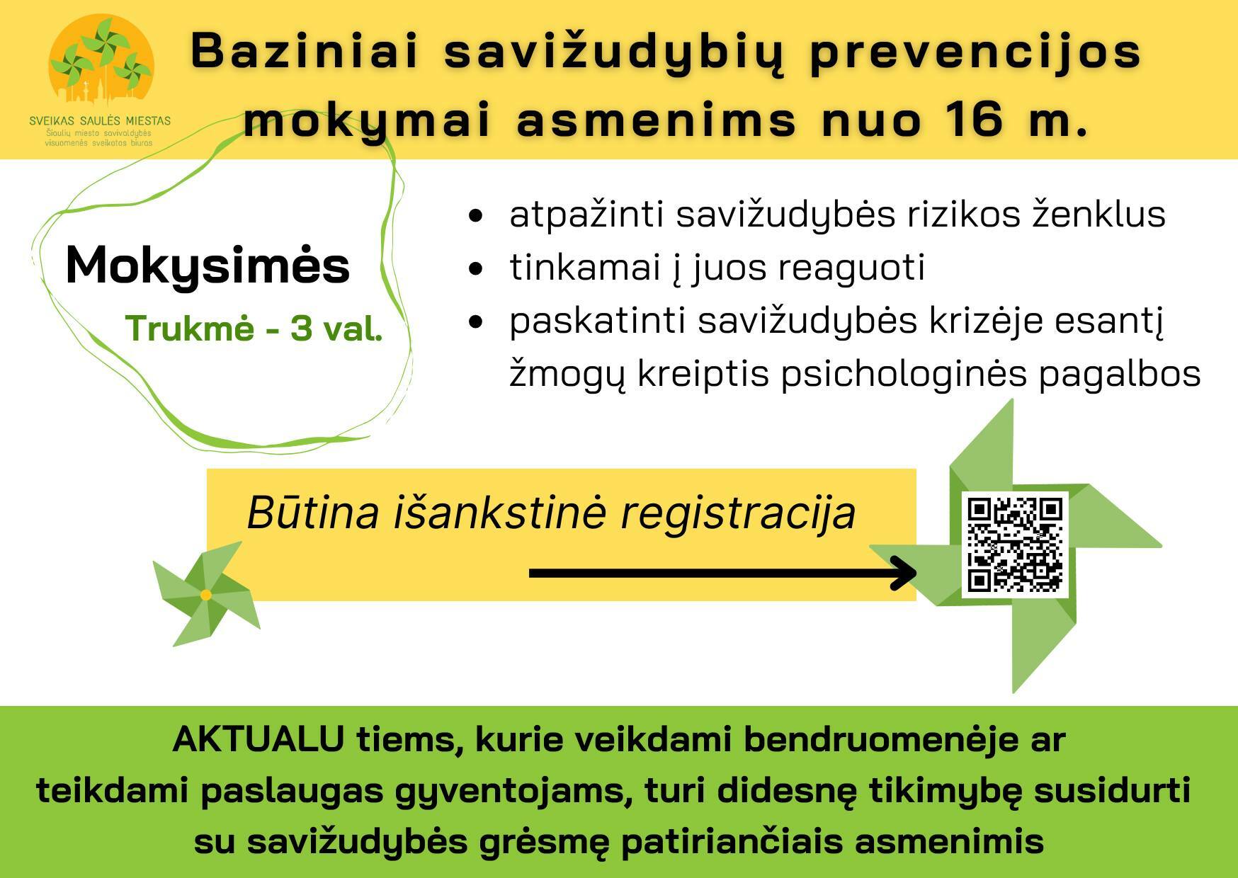 Nemokami baziniai savižudybių prevencijos mokymai
