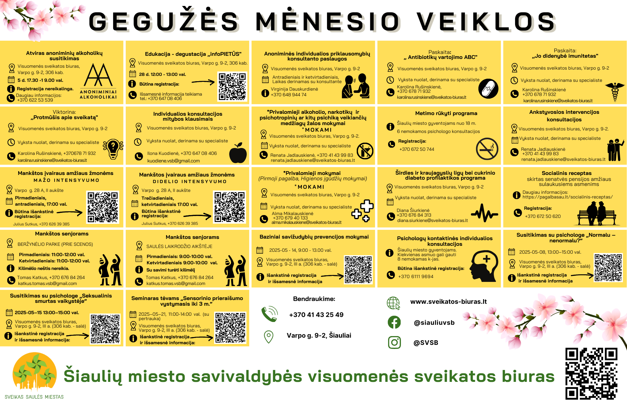 Visuomenės sveikatos biuro gegužės mėnesio veiklų kalendorius