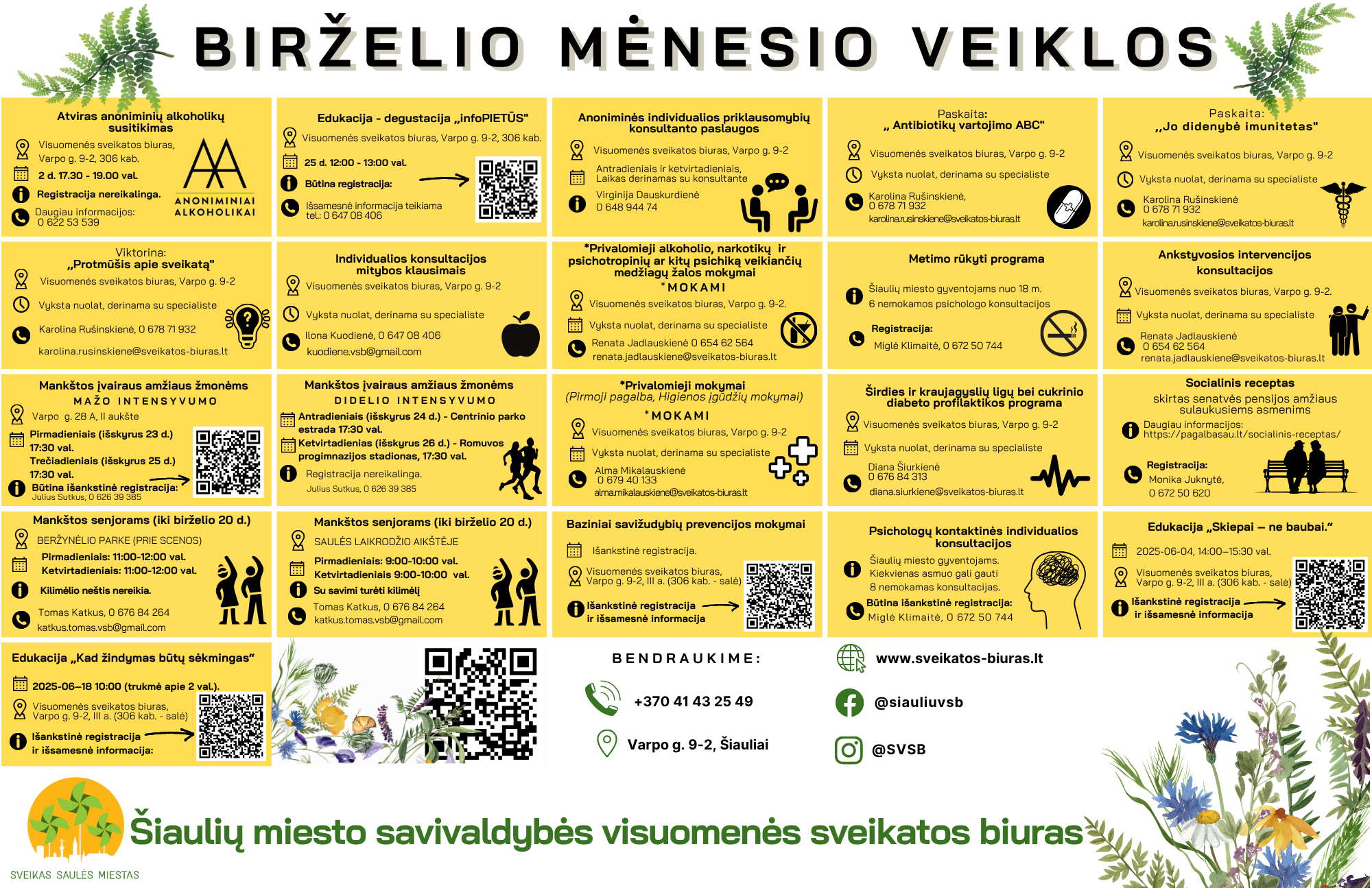 Visuomenės sveikatos biuro birželio mėnesio veiklų kalendorius