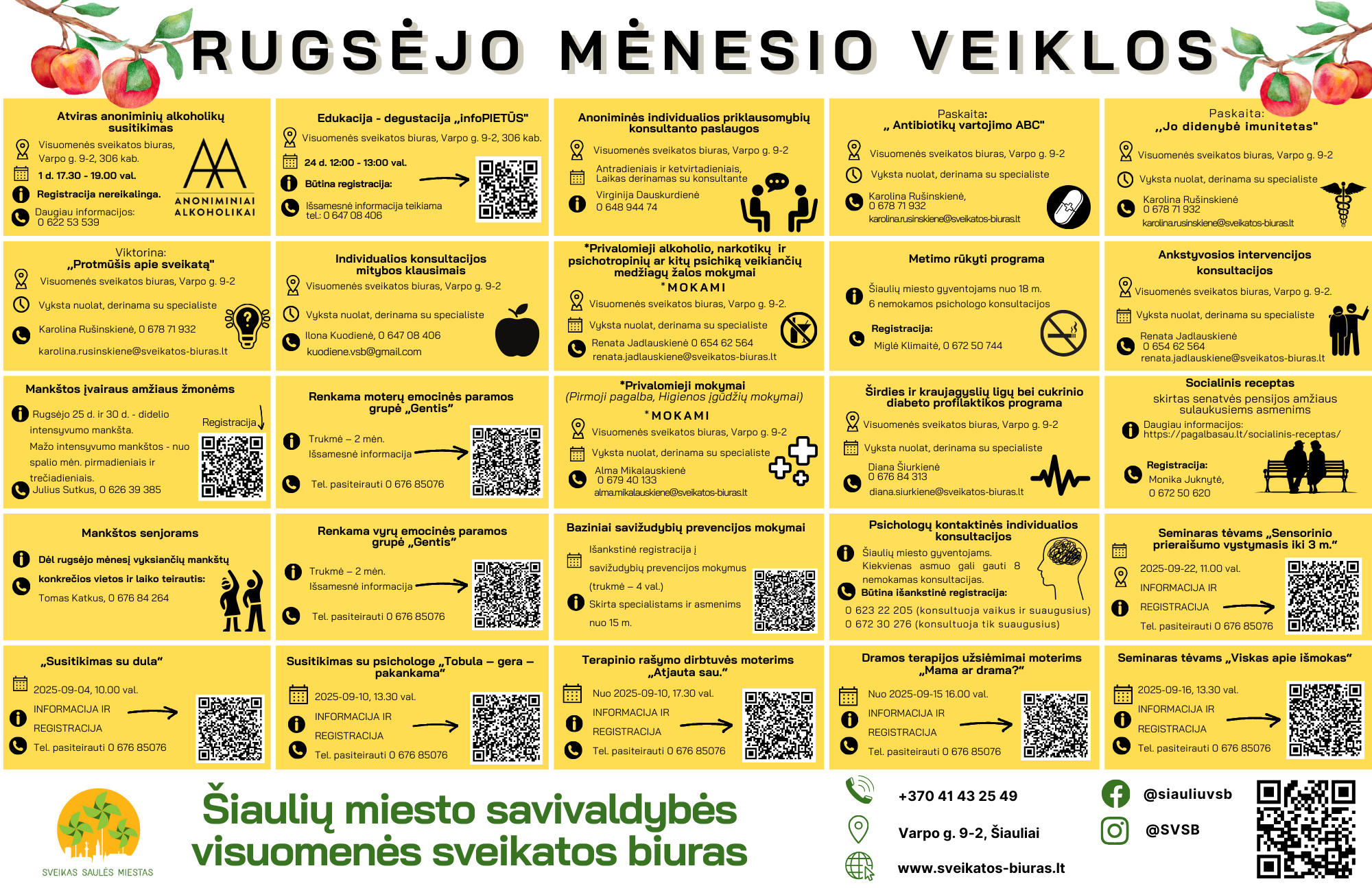 Visuomenės sveikatos biuro rugsėjo mėnesio veiklų kalendorius
