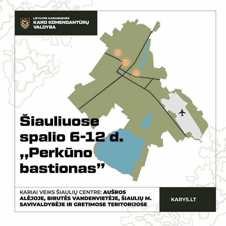 Spalio 6–12 d. Šiauliuose vyks karinės pratybos „Perkūno bastionas 2025“