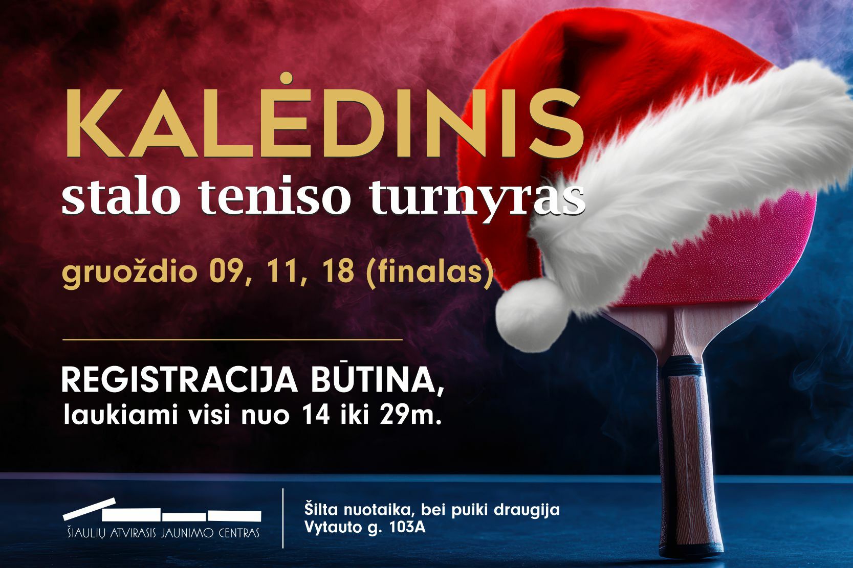 Kviečiame jaunimą į Kalėdinį stalo teniso turnyrą!