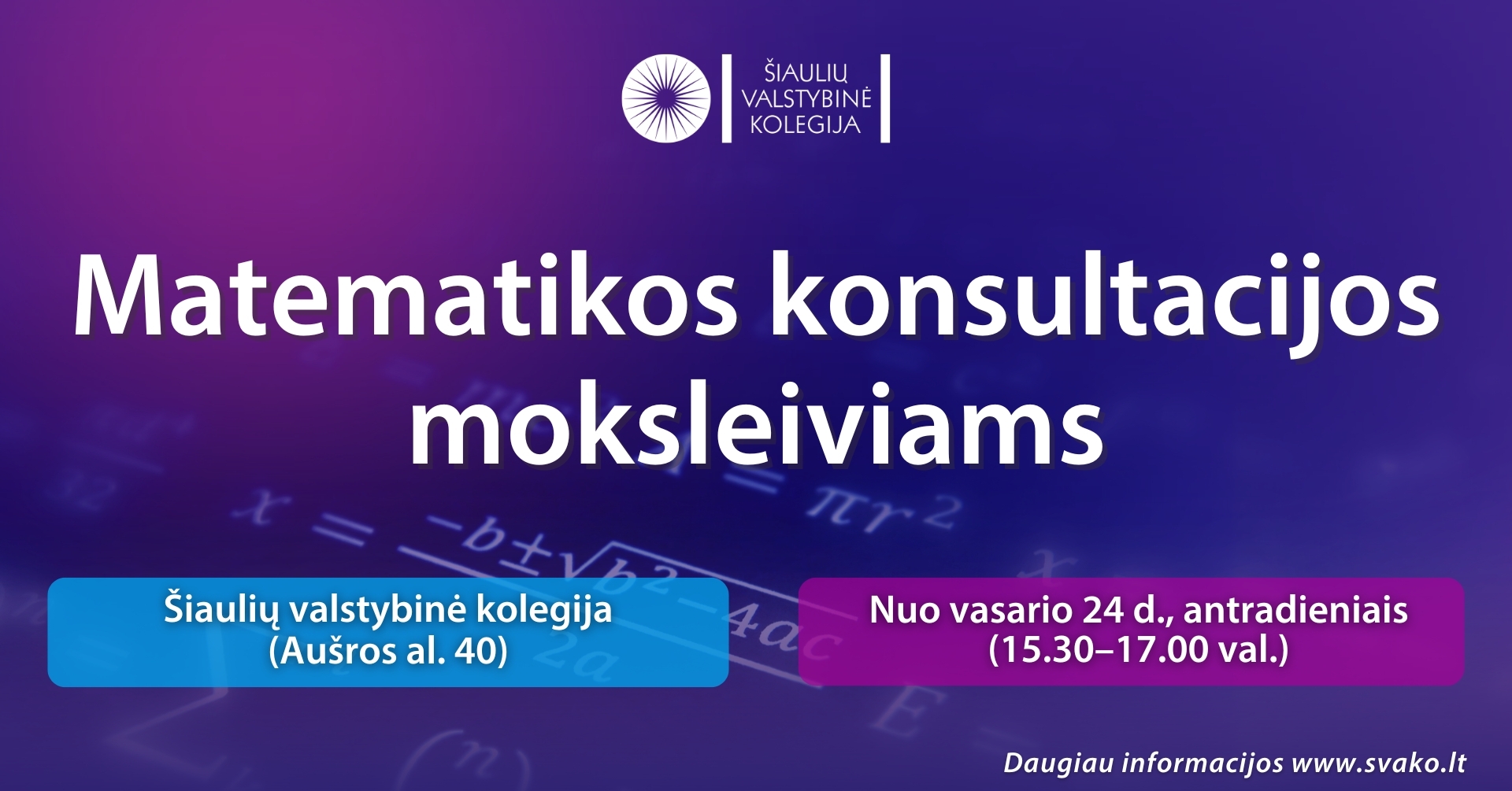 Kolegija kviečia moksleivius matematikos...