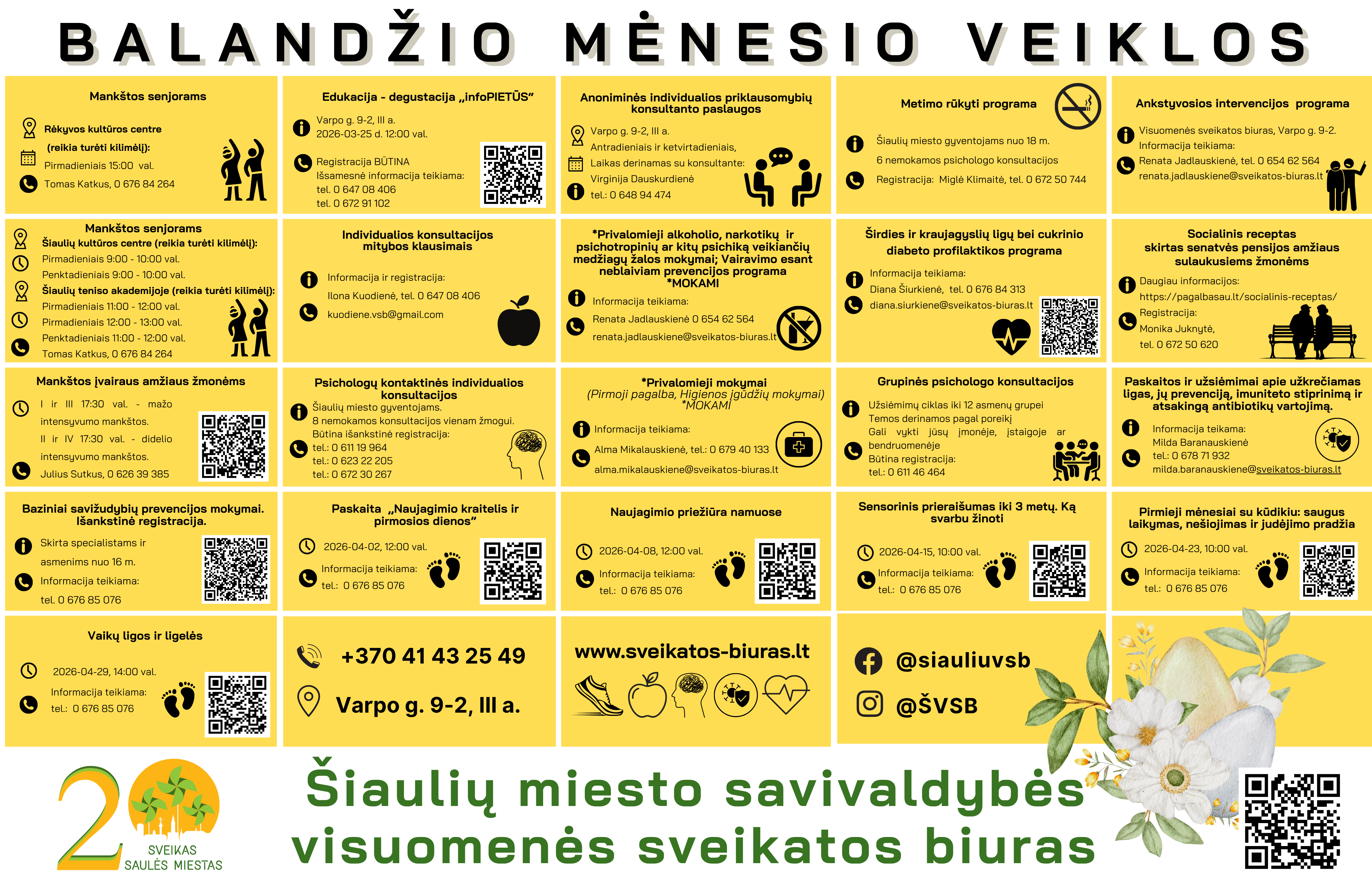 Visuomenės sveikatos biuro balandžio mėnesio veiklų kalendorius