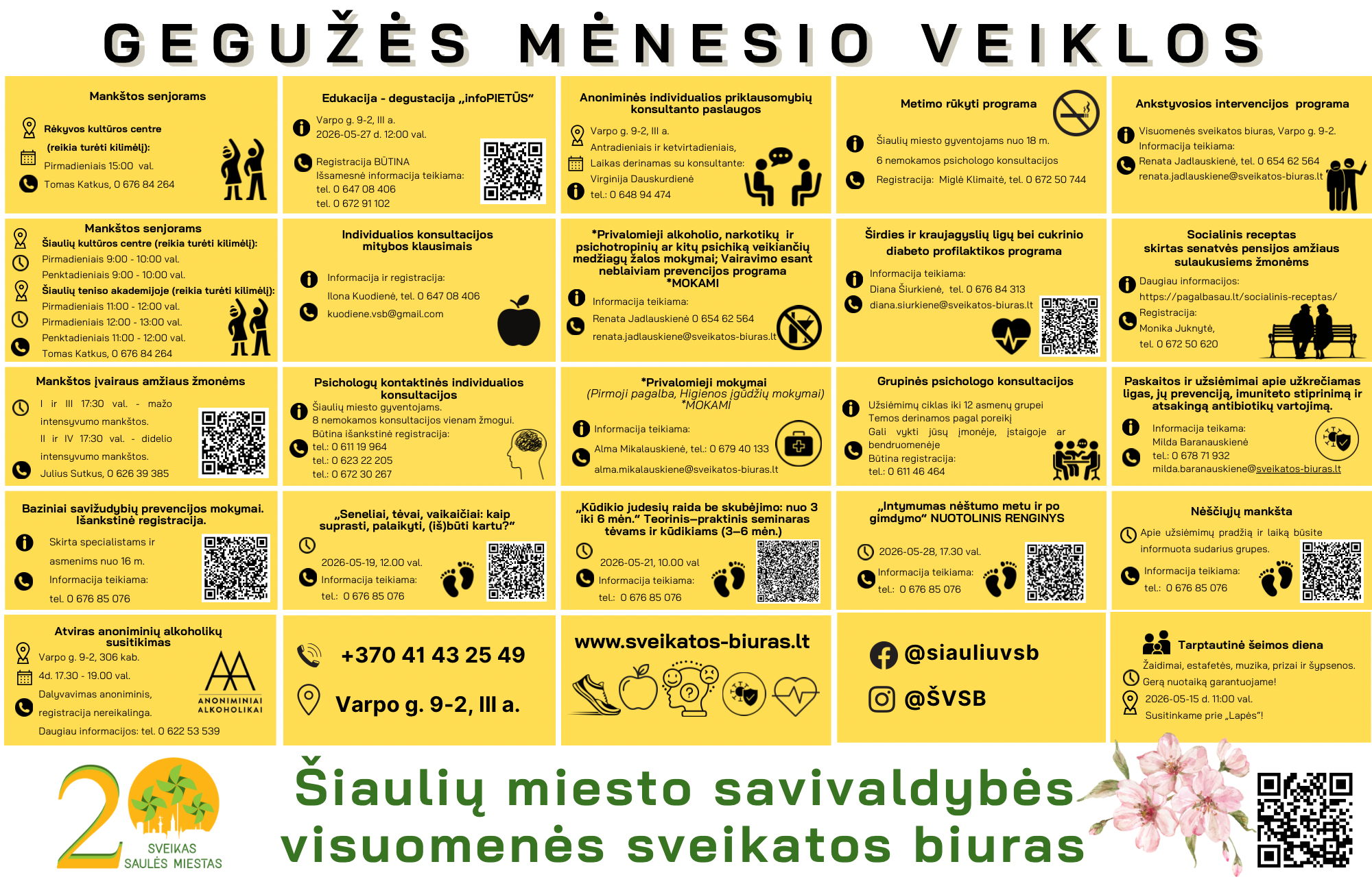 Visuomenės sveikatos biuro gegužės mėnesio veiklų kalendorius