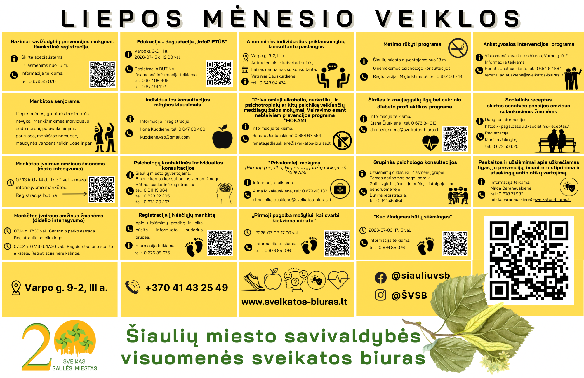 Visuomenės sveikatos biuro liepos mėnesio veiklų kalendorius