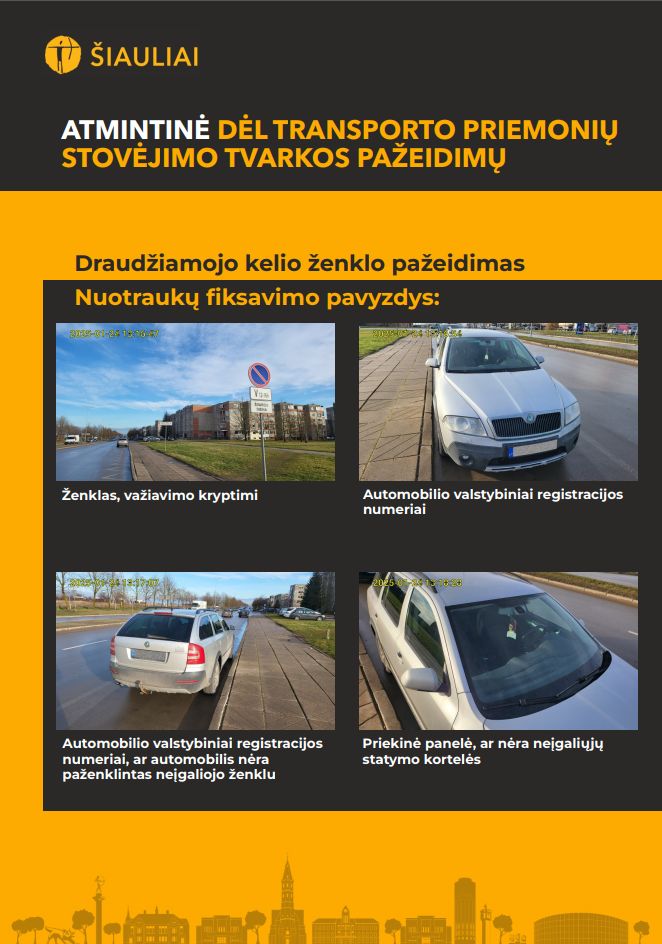 Atmintinė dėl transporto priemonių stovėjimo tvarkos pažeidimų